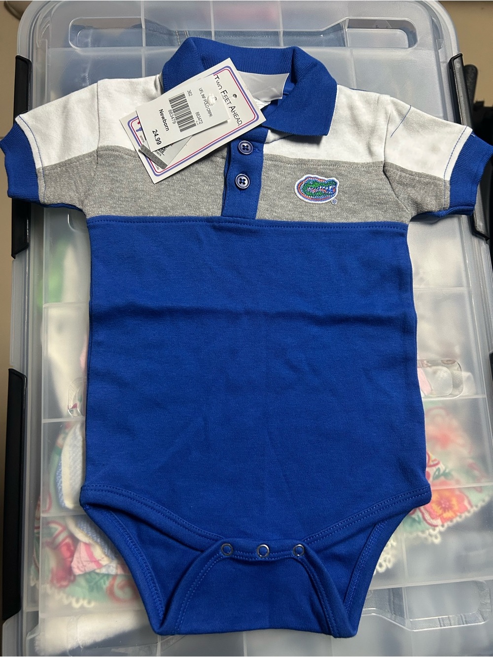 Baby Polo Onesie with Gators Patch - Blue & Gray